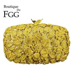 Boutique De FGG kobiety żółte torebki wieczorowe ślubne torebki ślubne Rhinestone Party koktajl kryształowa torebka