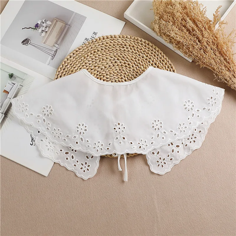 Multifunctional Sunscreen Detachable Doll Fake Collar Shawl Lapel Mesh Embroidery Floral Lace False Collar Clothes Accessory