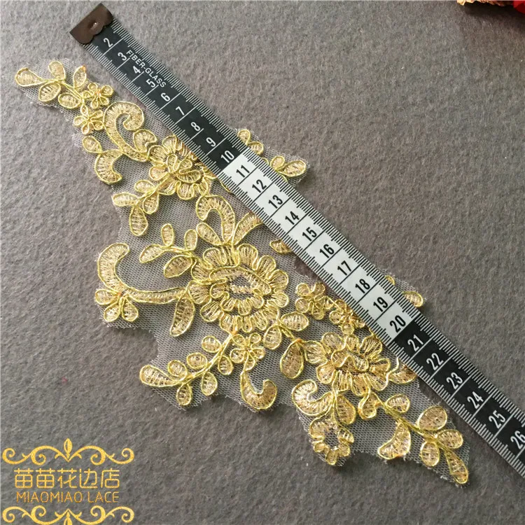 6Pcs Gold Lace Applique Handmade Lace Flower Bride Wedding Dress diy Tiara Veil Lace Accessories Patch 25X12cm