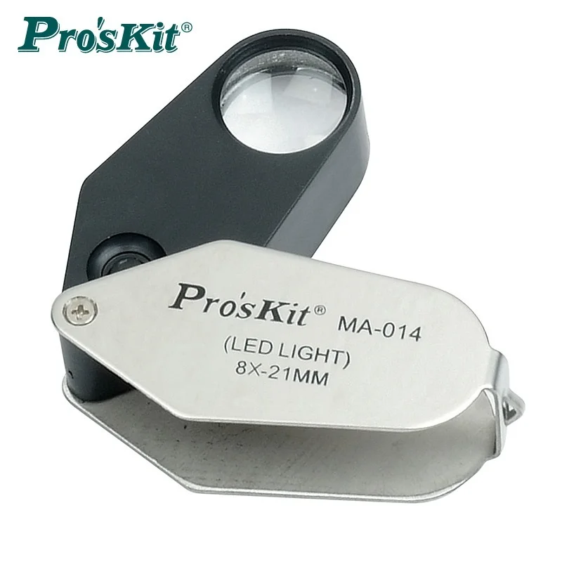 Pro'sKit MA-014 Mini Portable 8X LED Light Source Magnifier For Watching Read A Newspaper Maintenance Expand Mirror (O21mm)