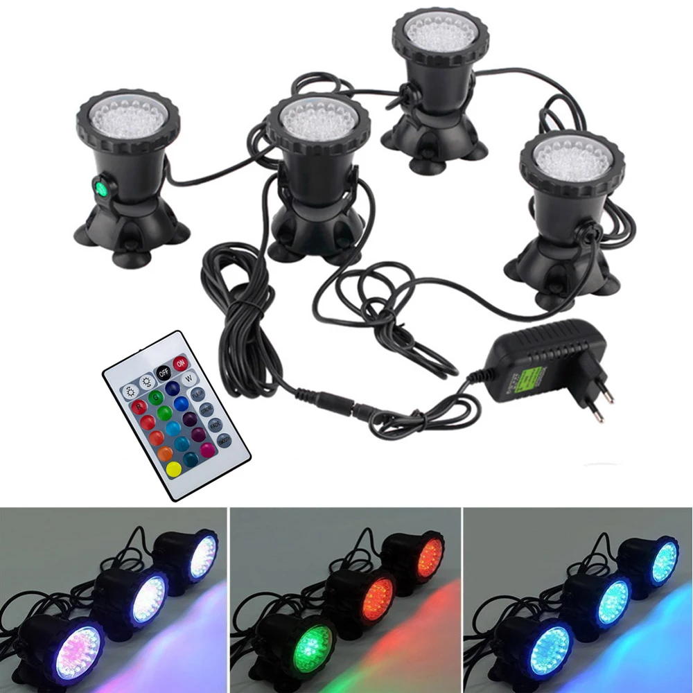 12V RGB LED Underwater Light 36LED IP68 Waterproof Aquarium Spotlight Swiming Pool Fountains Pond Tank Light for Landscape Decor