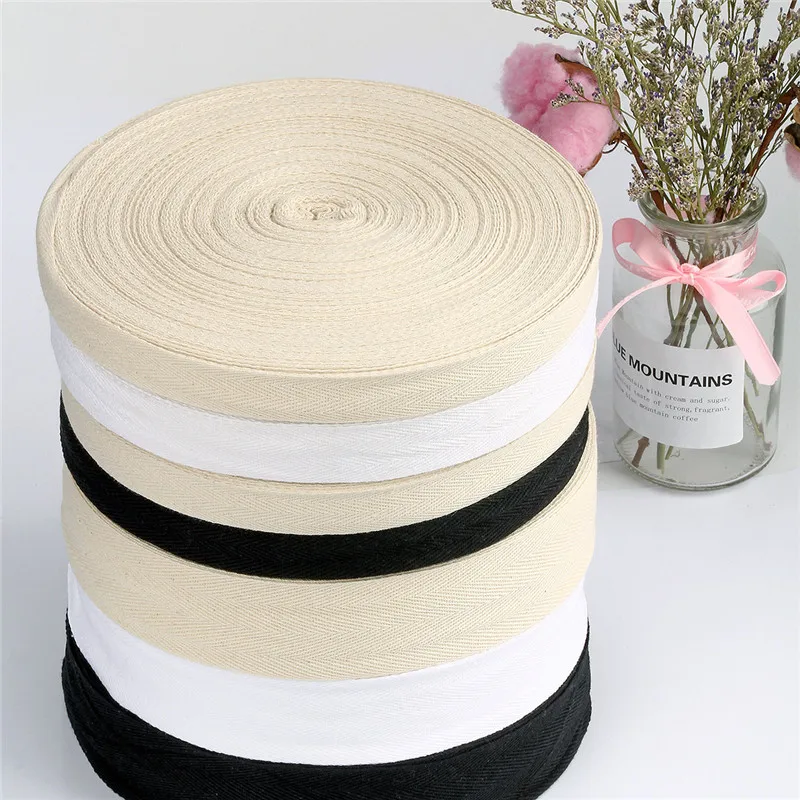 Natural White Black Ribbon 10/15/20/2530/40/50mm Cotton Ribbon Herring Bonebinding Tape Lace Trimming Packing DIY Accessories