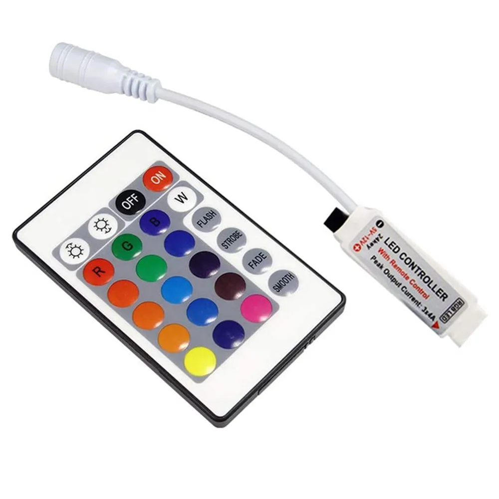 

DC 12V RGB LED controller Mini 24 keys RGB IR Remote Controller for 3528 or 5050 RGB LED strips Small RGB Controller Led Tape