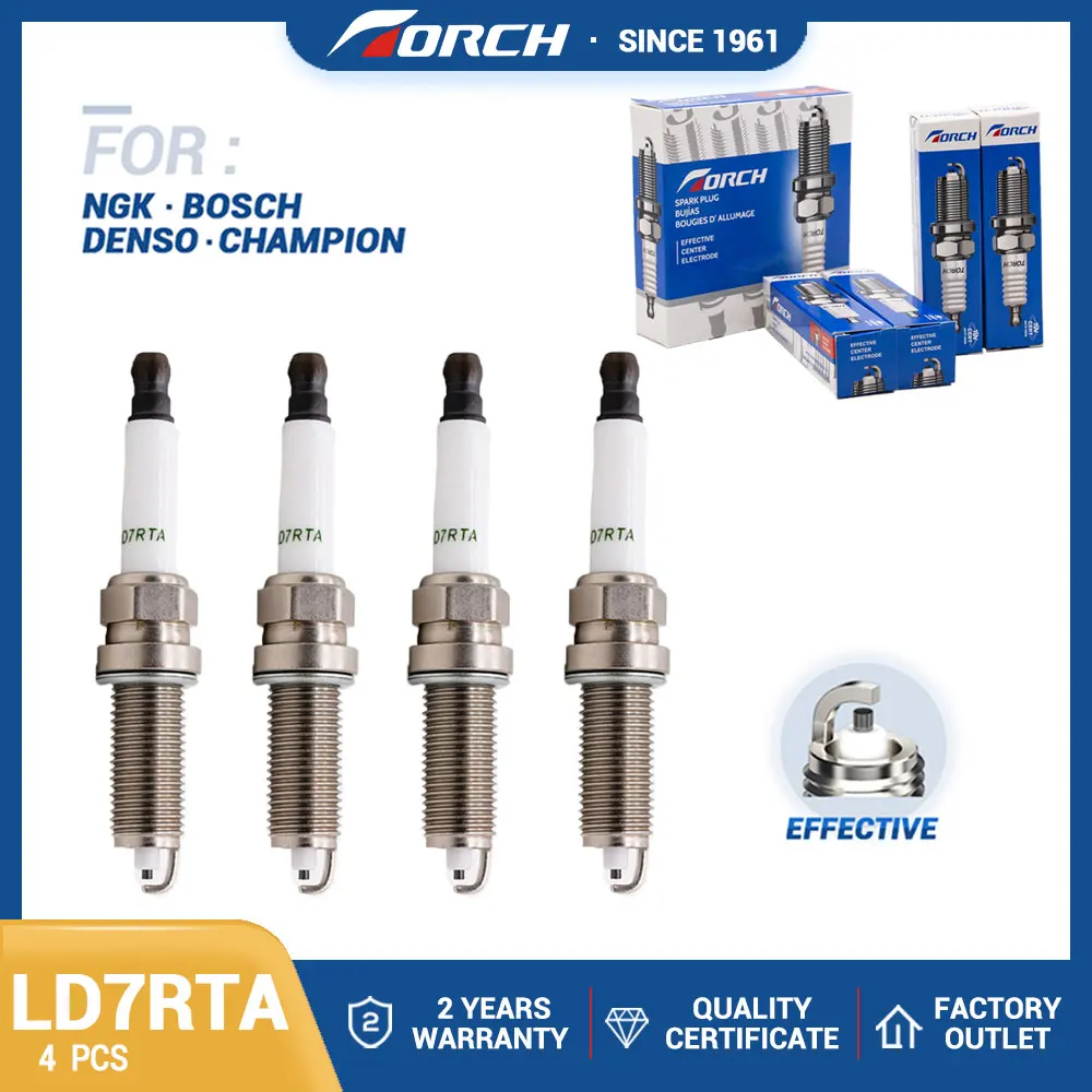 4PCS Normal Spark Plugs TORCH LD7RTA Replace for Candles LZKAR7D-9 RENAULT 224010032R 224011561R 224019372R Denso D167 BERU Z243