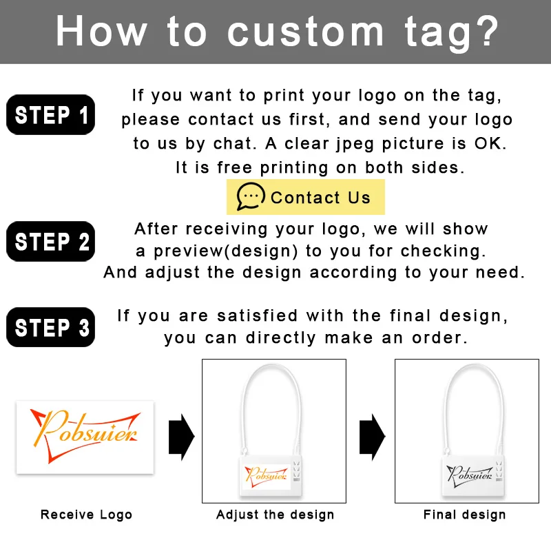 Pobsuier 100 Custom Plastic Hang Tags for Clothing Garment Apparel Bag White Black Security Logo Gift Travel Labels 165mm/6.5\