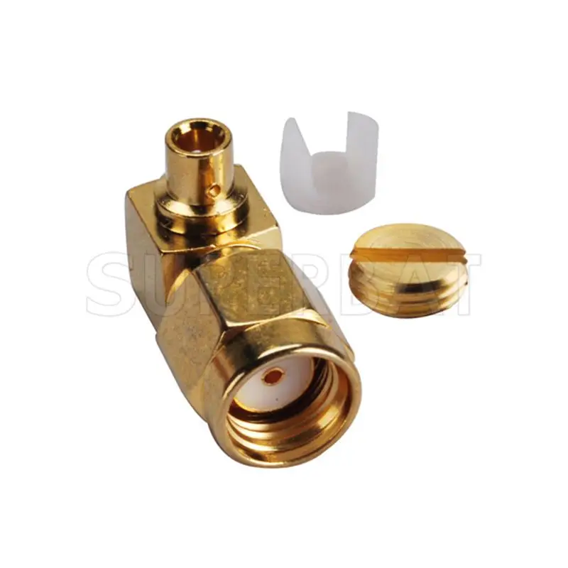 Superbat RP-SMA Male(female in) Right Angle Solder RF Coaxial Connector for Semi-rigid RG405 0.086