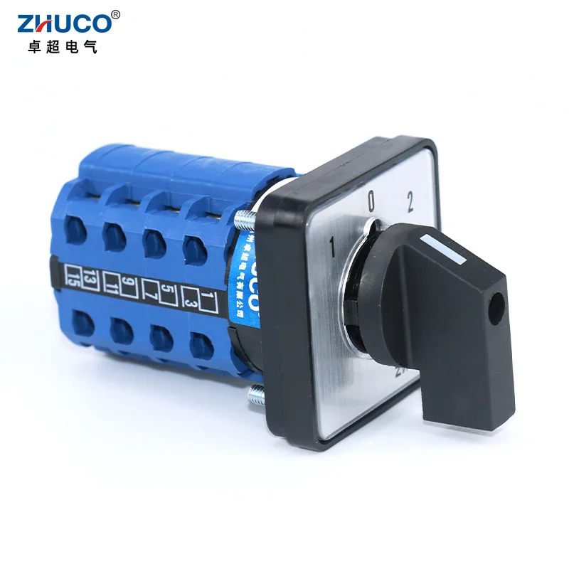 ZHUCO SZW26/LW26-20 Ui 660V 20A 16 Terminals 1-0-2 4 Phase 64X64 48X48Mm Panel Mount Universal Rotary Knob Cam Changeover Switch