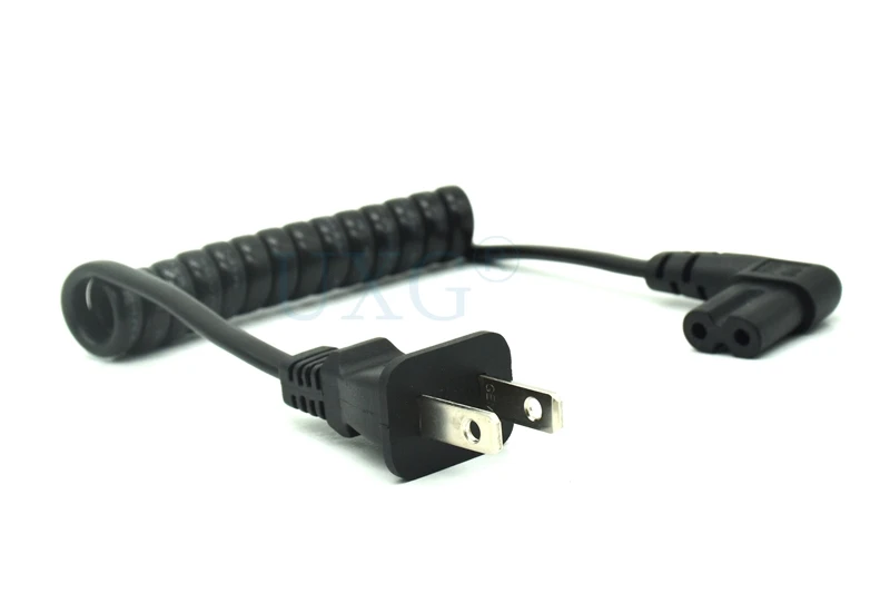 JP US NEMA 1-15P 2PIN Plug To IEC320 C7 AC Short Portable Cord 2 Prong C7 Angled 20cm PU Spring Power cable Retractable 60cm