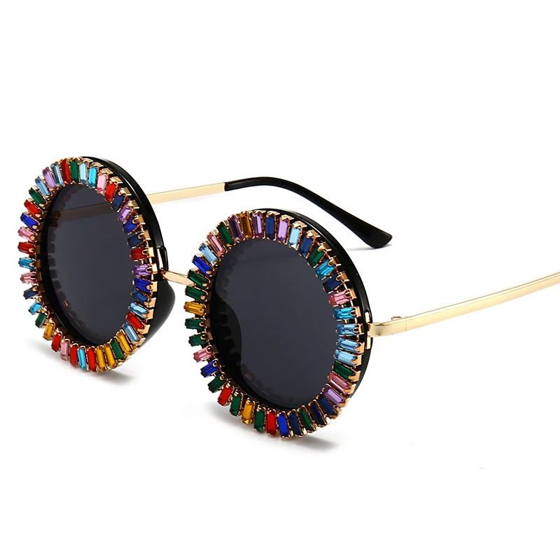 Luksusowa marka projektant okrągłe diamentowe okulary przeciwsłoneczne damskie moda Vintage Party Travel Steampunk okulary przeciwsłoneczne seksowne damskie odcienie UV400
