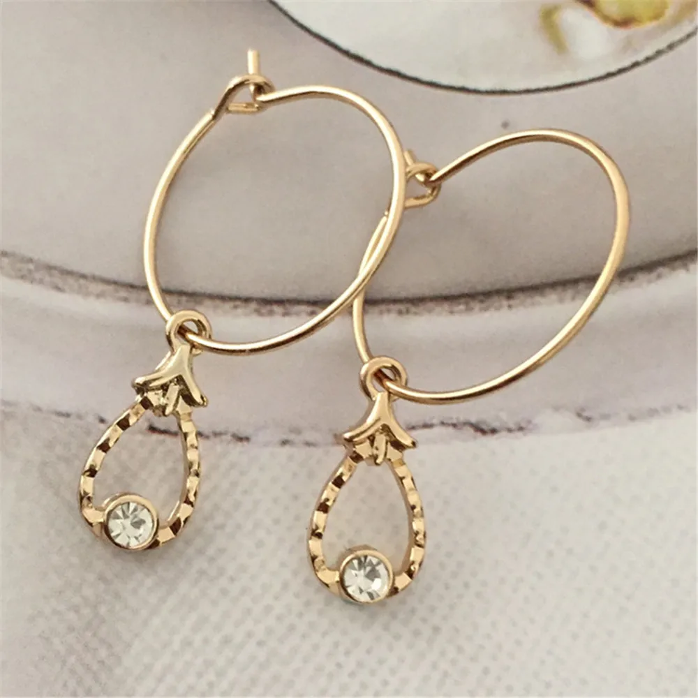 New Fashion Cute Pendant Hoop Earrings Gold Color 18mm Hoop Clear Stone Pendant Earrings for Lady Fashion jewelry