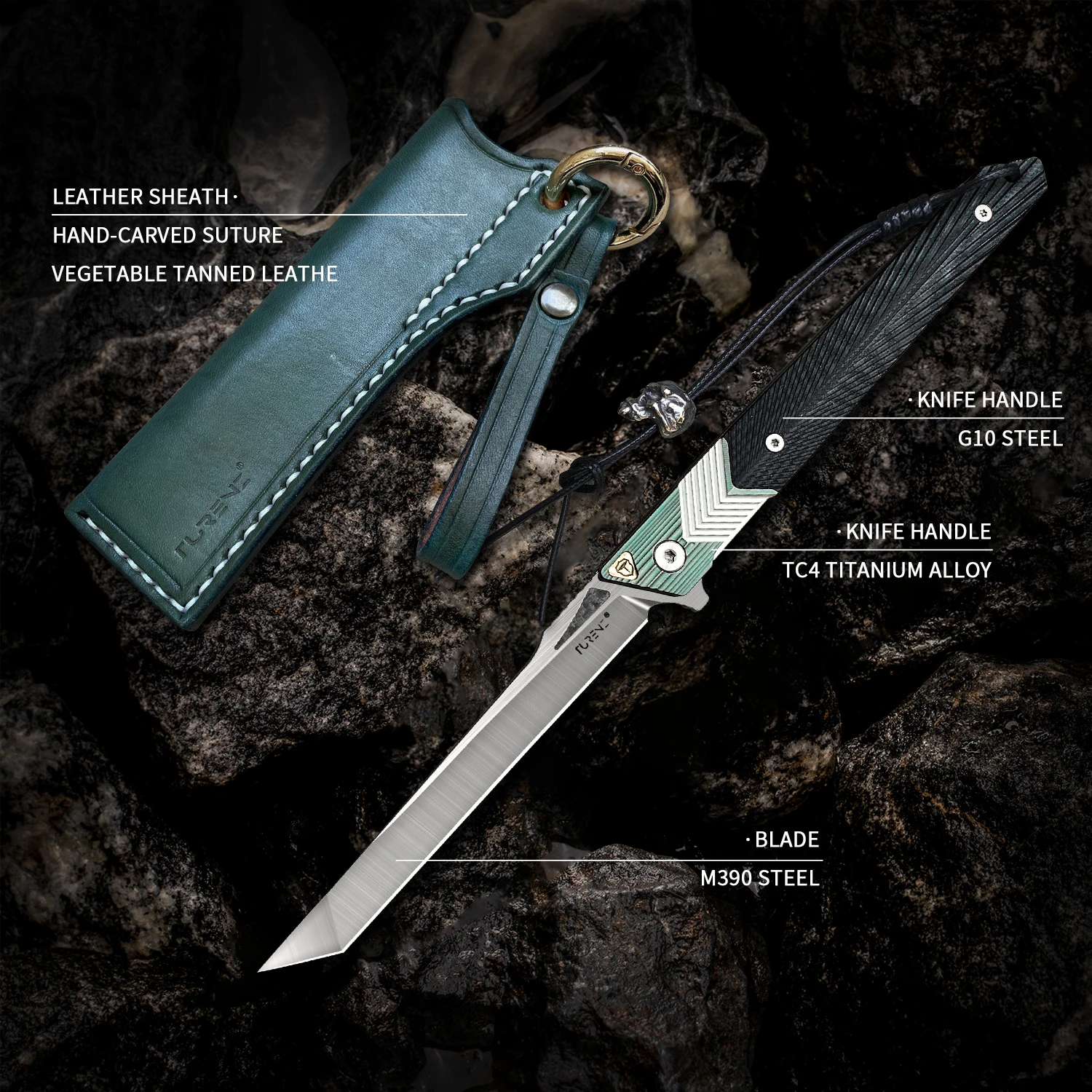 TURENZ Pocket Knife M390 Steel Blade Titanium Alloy Handle Tanto Folding Knife with Sheath EDC Low Profile Gentleman's Knife