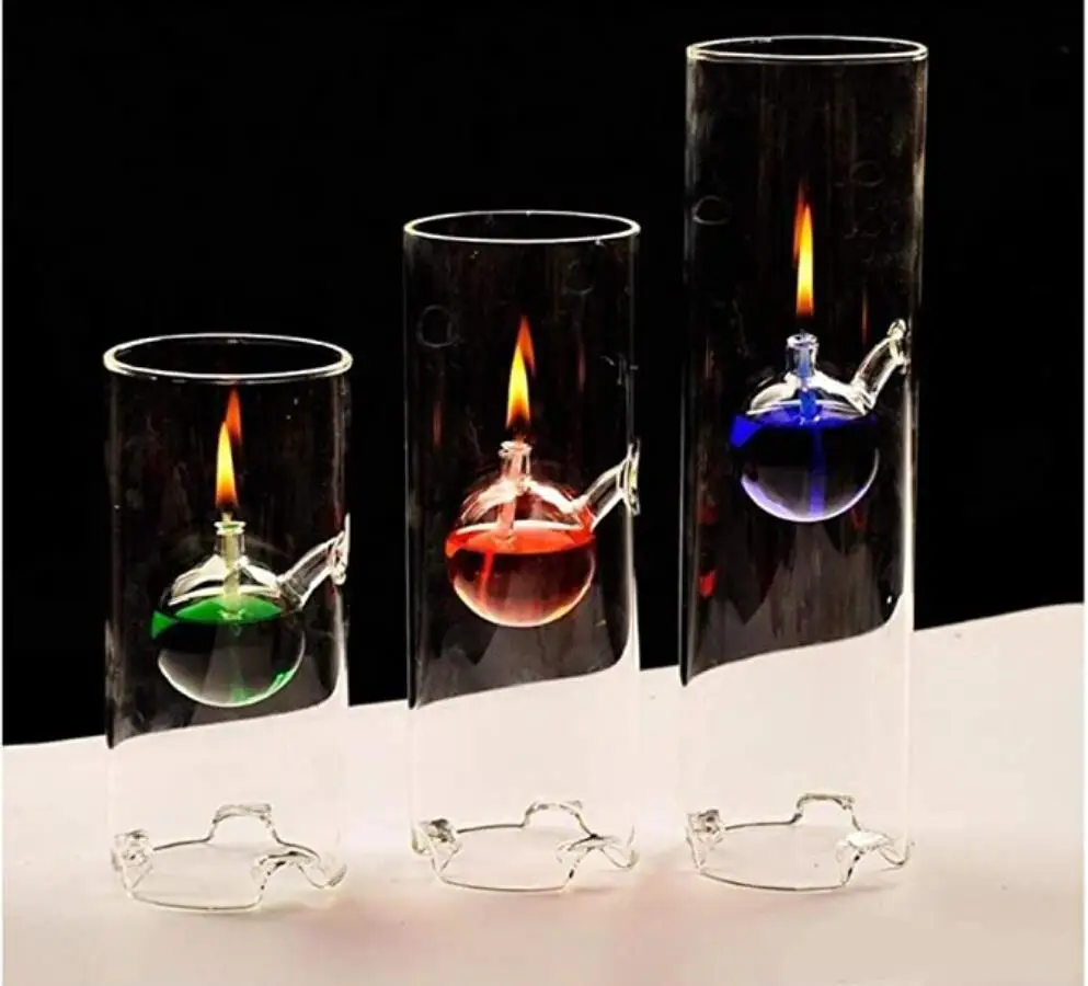 MEMEOKON-luz de aceite cilíndrica de vidrio, borosilicato, incluye lámpara de manga de soporte de vela de huracán suspendido de Bliss