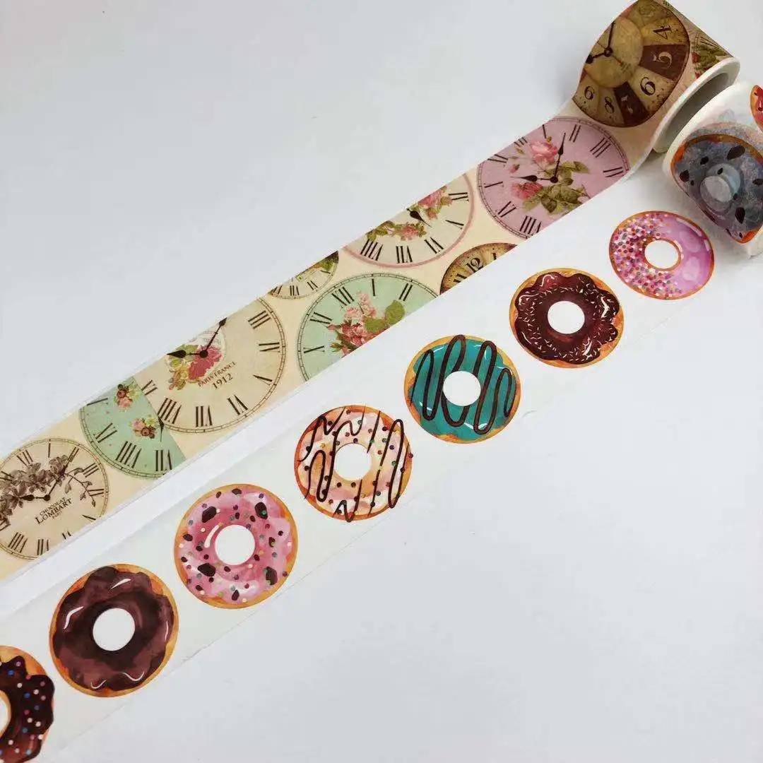 Beautiful 35mm*5m and 38mm*5m high quality  washi paper  tape/Beautiful flower clock and doughnuts masking  japan  washi tape