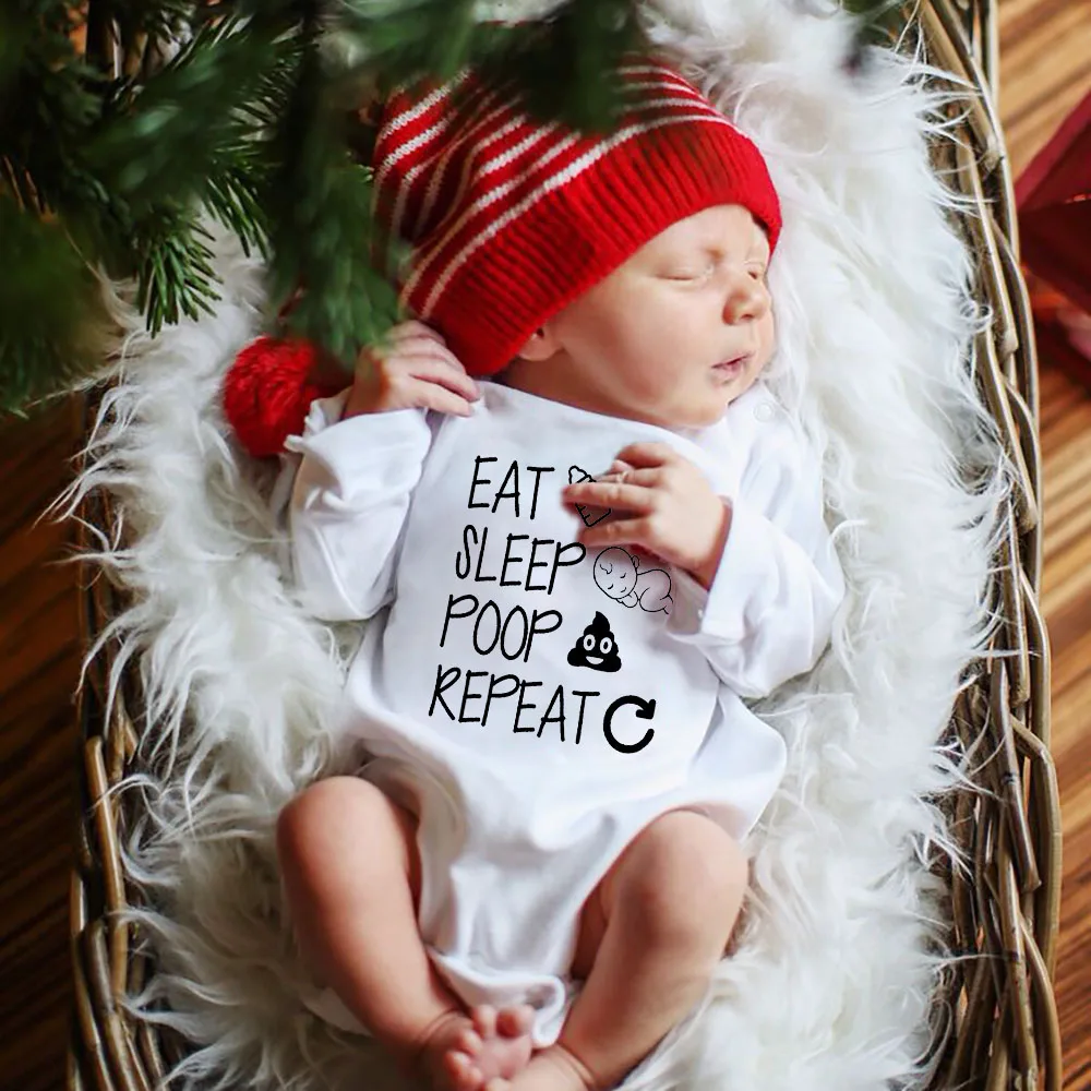 Eat Sleep Poop Repeat Newborn Infant Baby Boy Girl Bodysuits 4 Color Print Long Sleeve Rompers Children Casual Outfits Clothes