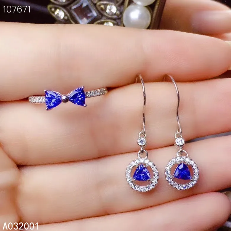 

KJJEAXCMY fine jewelry natural Tanzanite 925 sterling silver women gemstone earrings ring set support test luxury