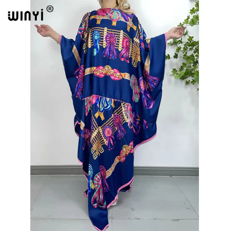 WINYI sukienka Dresses For Women Dashiki kaftan Clothes Bazin Broder Riche Sexy Slim Ruffle Sleeve Robe Evening Long Dress