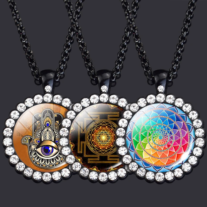 Sri Yantra Mandala Necklace Buddhist Sacred Geometry Pendant Indian Mandala Yoga Spiritual Jewelry Gift