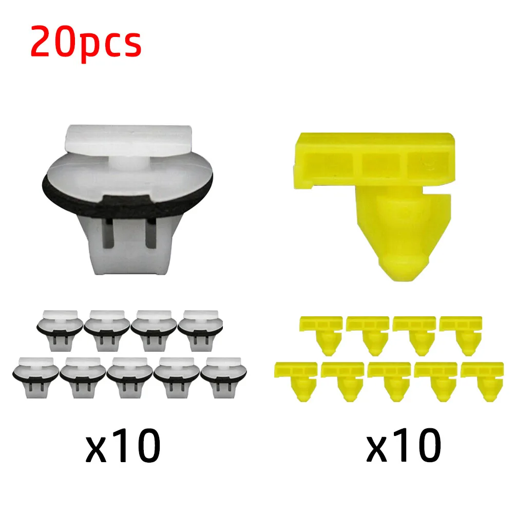 

Yellow + White Clips 20PCS Moulding Clips Set For Nissan Juke 76882-JG10A / 76847-JG00A