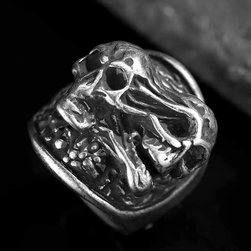 Dropshipping Sale New Vintage Stainless steel Skull Emo Ring Mens Skull Biker Punk Rock Roll Gothic Punk Jewelry Party Anel