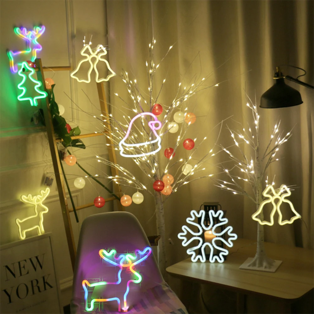 Lámpara colgante para árbol de Navidad, luz de neón LED, decoración del hogar para Navidad, USB/con batería, letreros de neón, adorno colgante para fiesta