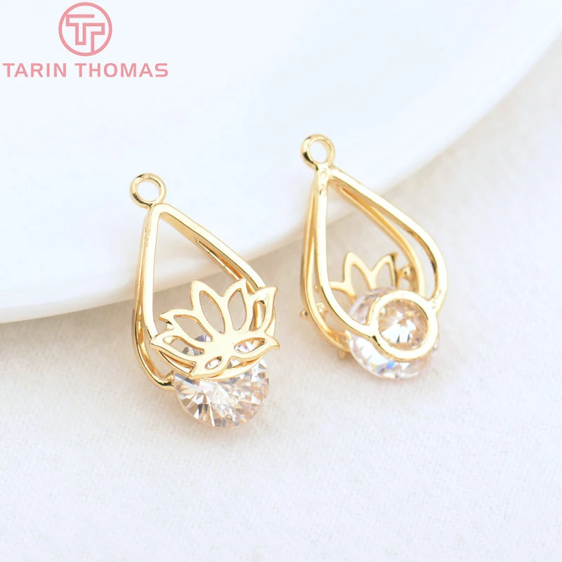 (1162)4PCS 11x12MM 24K Gold Color Brass With Zircon Oval Vine Drop Charms Pendant High Quality Diy Jewelry Accessories