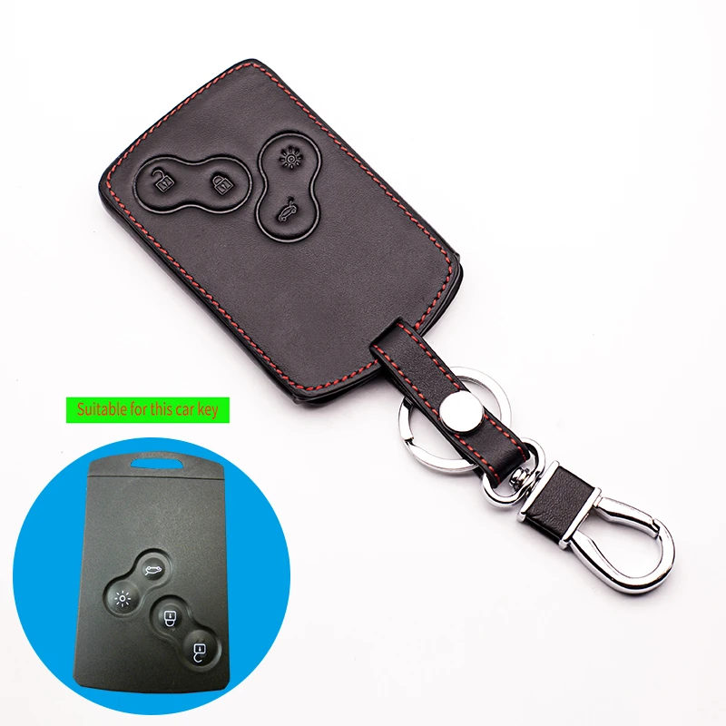 2016 Car-Cover Top Layer Leather Car Keychain Key Cover Case Holder For Renault Clio Scenic Megane Duster Sandero 4 Buttons