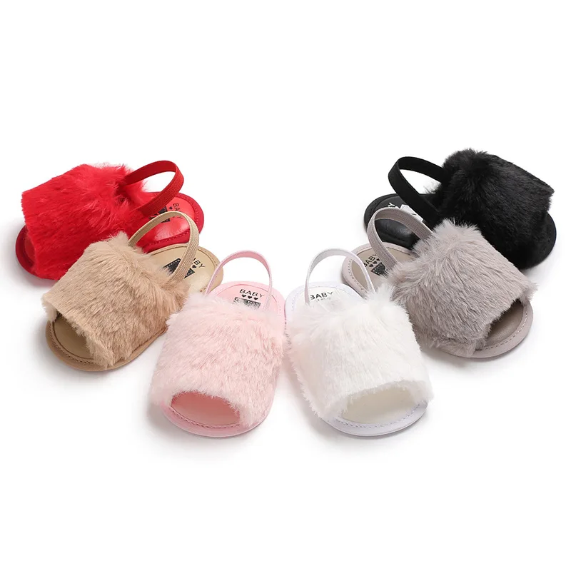 0-18 months summer newborn girl non-slip beginner walker baby furry shoes soft bottom crib shoes baby toddler sandals