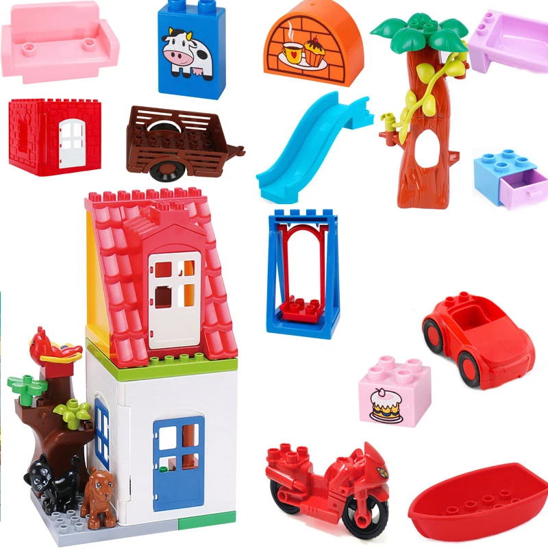 

DIY Second Floor House Furniture combination Building Blocks Educational Children Toys with Kids Parts Baby toy Gifts