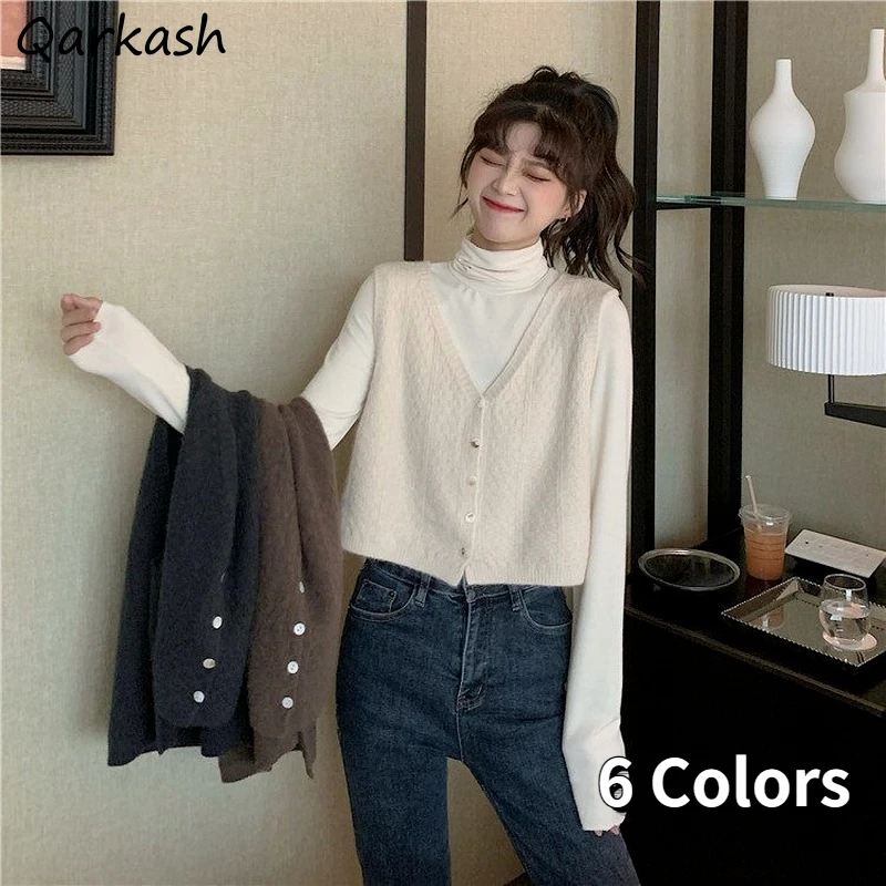 Women Sweater Vests Spring Autumn Single-breasted Chic Brown All-match Harajuku V-neck Knitted Ulzzang Casual Cozy Fashion Retro