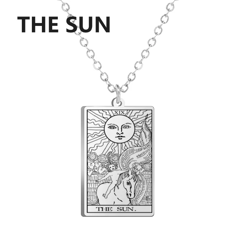Dawapara Tarotkarten Halskette Damen Edelstahl Halskette Reichtum Amulett Klassisches Tarot Major Arcana Wahrsagerei Charm Schmuck