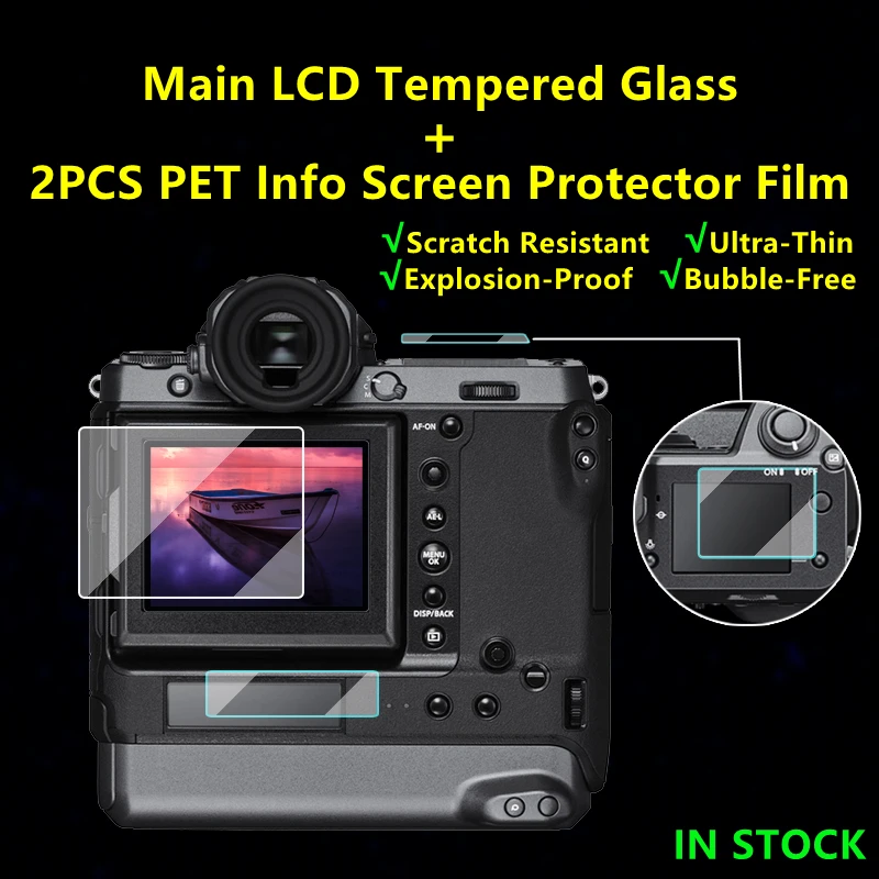 

Fuji GFX100 Self-adhesive Tempered Glass Main LCD + Info Screen Protector Film Full Cover Guard for Fujifilm GFX100 Camera Film