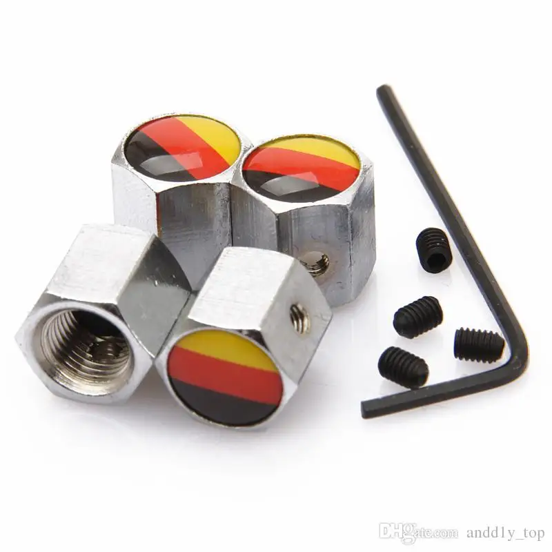 

1 Set Pppular Anti Theft Lock Vehicle Car Wheel Tire Valve Stem Stem Air Caps with Germany Flag chrome