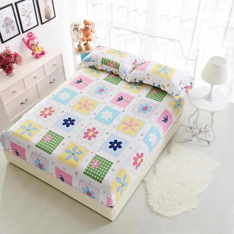 40   Russian size 100%Cotton Fitted Bed sheet set Mattress Cover with elastic Rubber Single Double Bed size Anti Slip