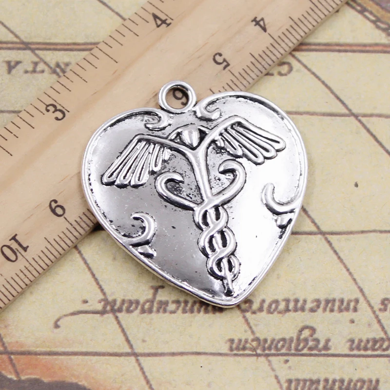 5pcs Charms Heart Caduceus Medicine Symbold 42x40mm Tibetan Silver Color Pendants Antique Jewelry Making DIY Handmade Craft