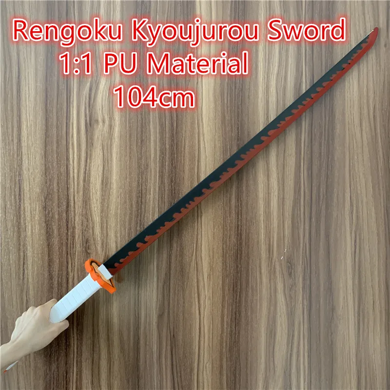 104 см Rengoku Kyoujurou Demon Slayer Sword Weapon White Sowrd Косплей 1:1 Ninja Knife PU Prop Kimetsu no Yaiba Anime Sword
