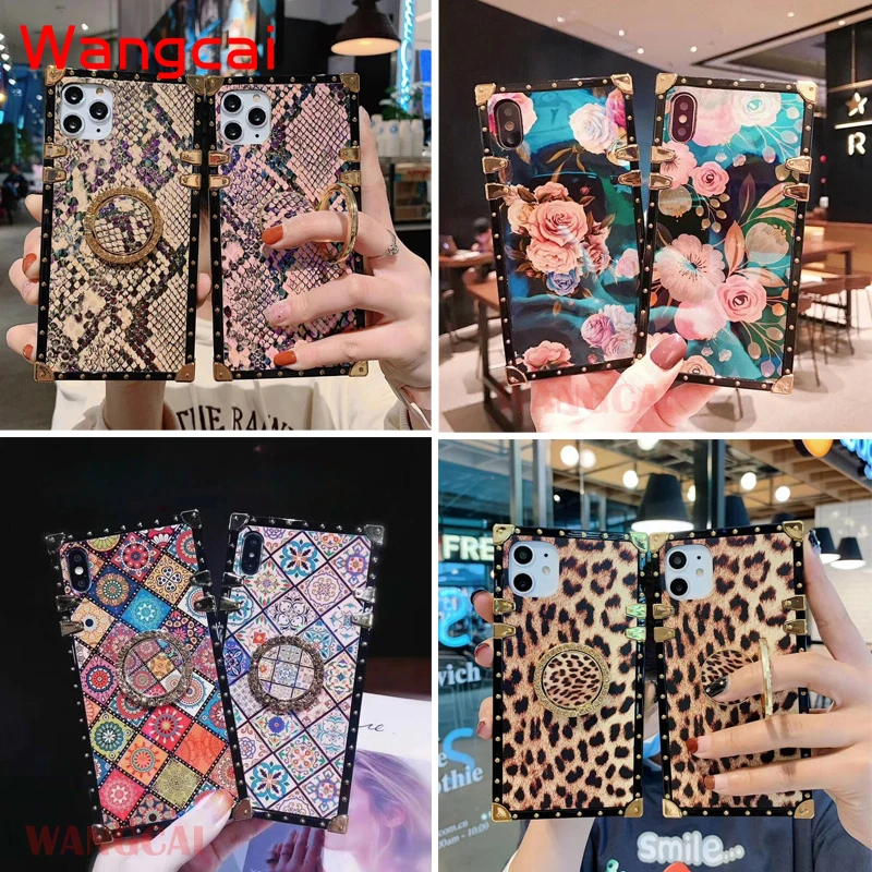 Luxury Leopard Snake Pattern Case For Samsung Galaxy S10e S10 S9 S8 Plus Note 9 8 Case With Ring Retro Ethnic Style Flower Cover