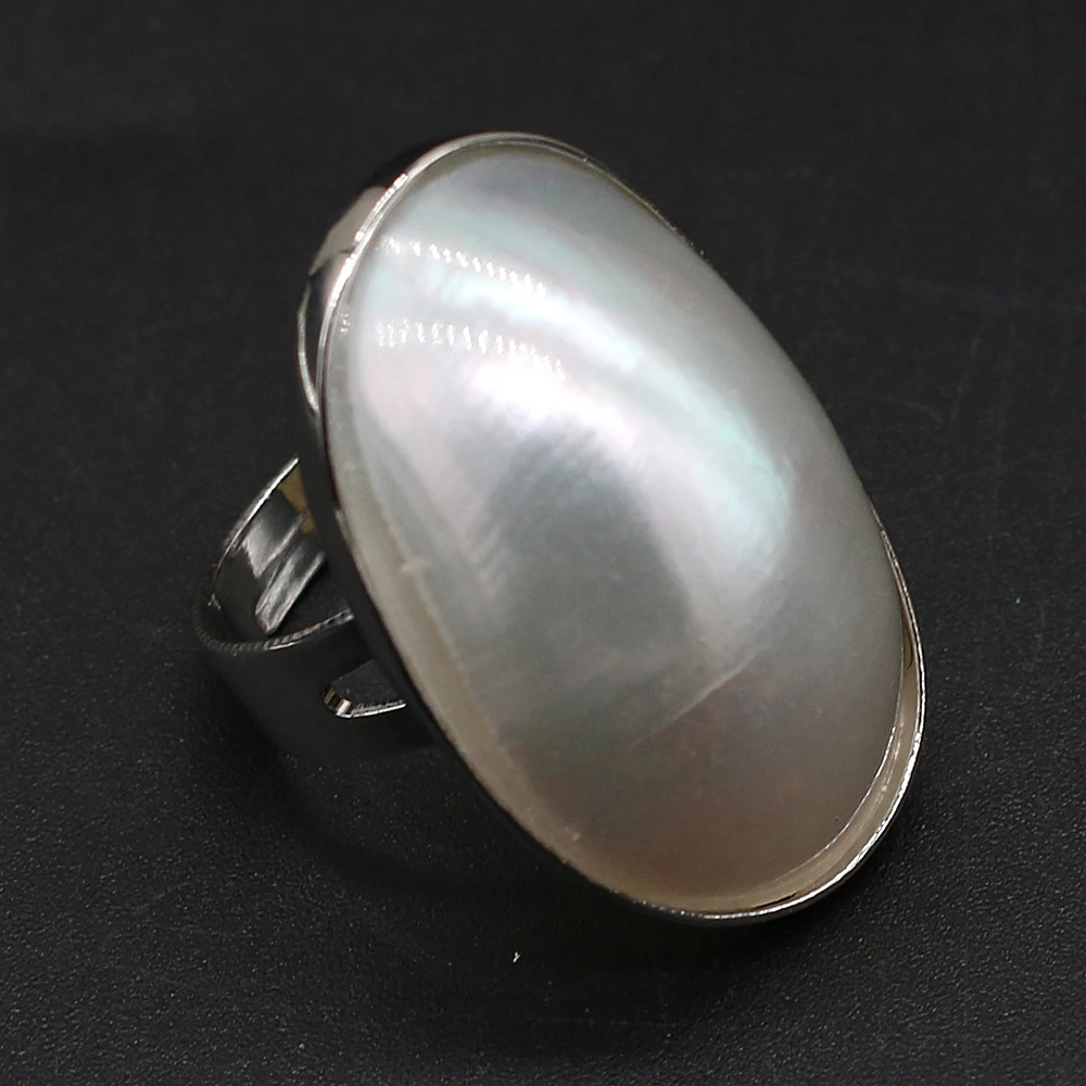 2023 Oval Natural Mother of Pearl White Shell Ring Adjustable Shells Finger Rings for Women Love Wedding Birthday Jewelry Gifts