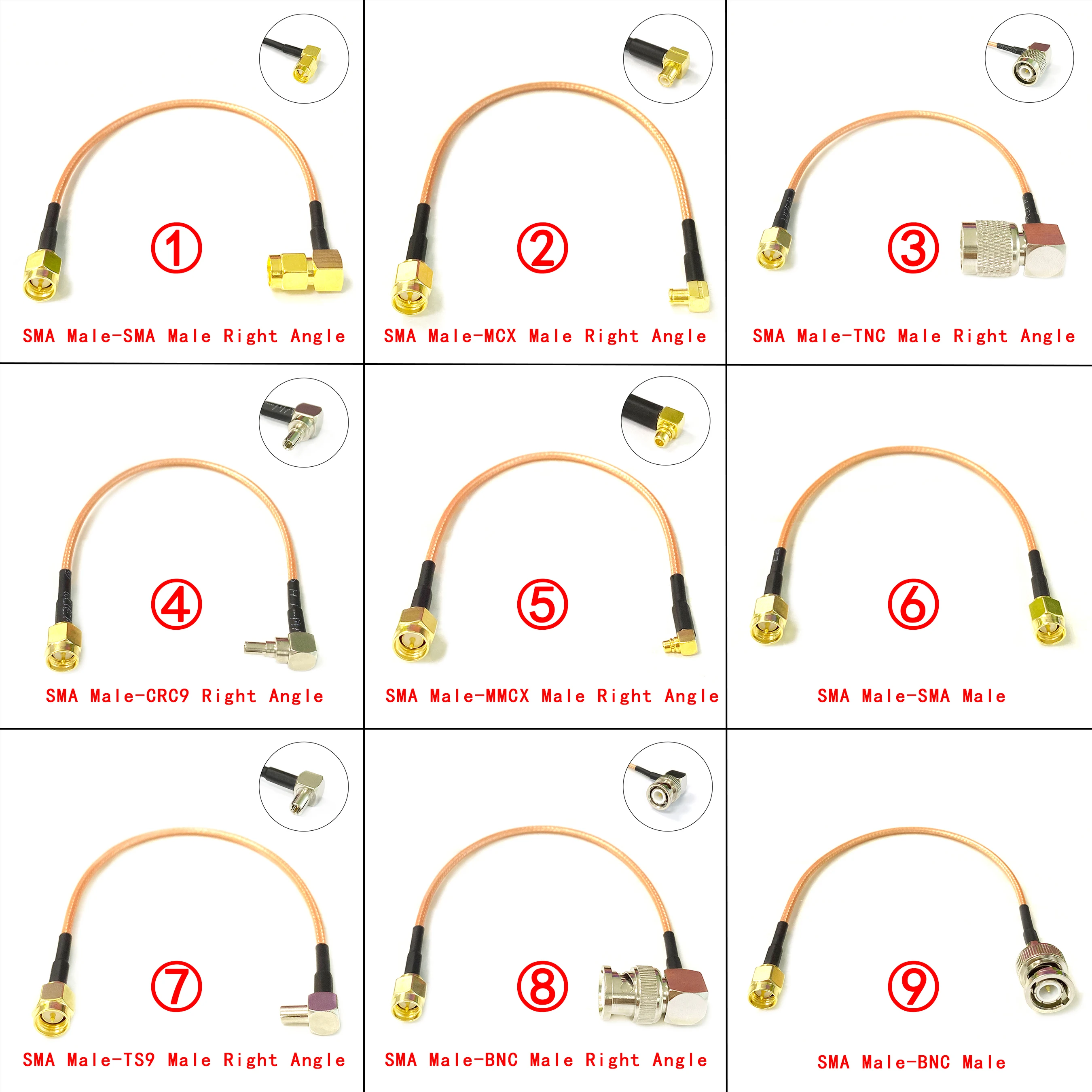 SMA Male Switch SMA N TNC BNC MCX MMCX TS9 CRC9 Right Angle Pigtail Cable RG316 for WIFI Wireless 3G 4G Modem NEW