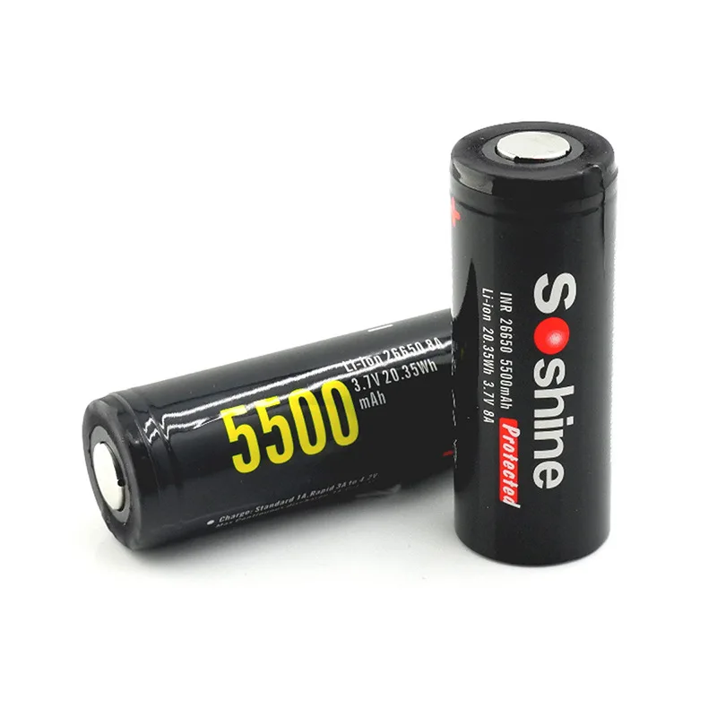 Soshine 5500mAh 3.7V 26650 Rechargeable Battery Li-ion Lithium Battery with Protected PCB