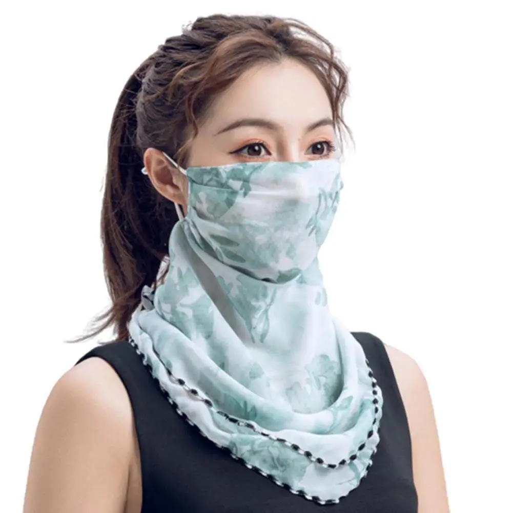 Face Cover Rose Flower Women Summer Chiffon Anti-UV Thin Scarf Neck Face Cover Shawl scarf women face shield for adults