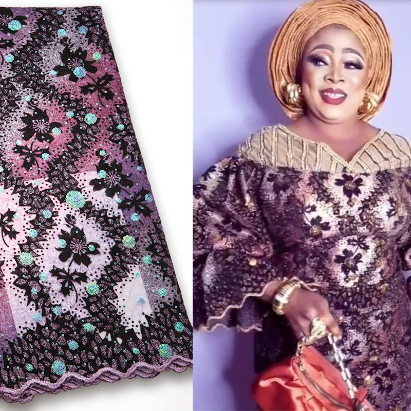 Kalume Tulle African Lace Fabric Sewing Nigerian Velvet Tulle Lace Fabric With Sequins 2021 For Diy Sewing Wedding Dress F2612