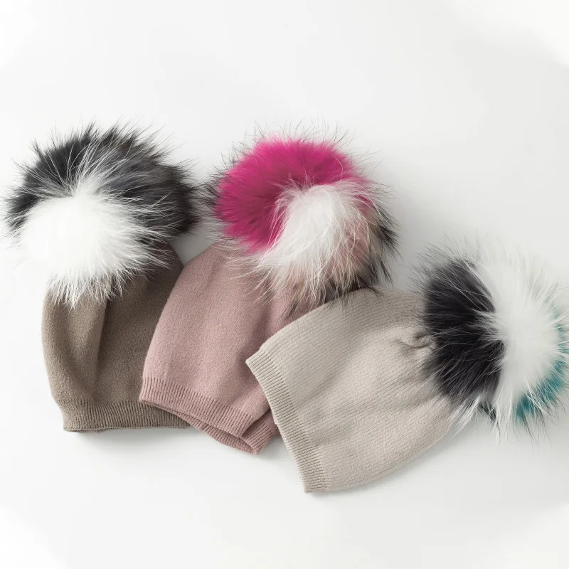 

Children's Cotton Soft Beanies Hats Kids Candy Color With Fur Pompom Knitted Caps For Newborn Boys Girls Warm skullies Bonnet