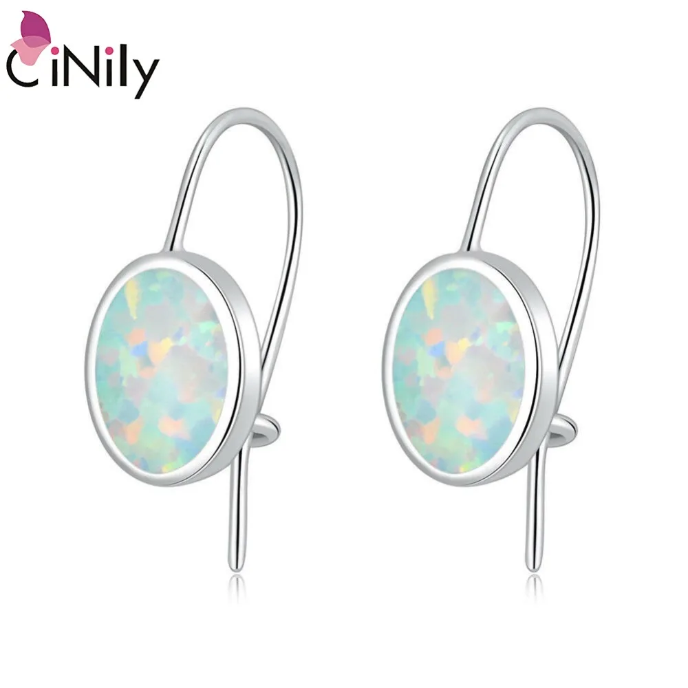 CiNily White Fire Opal Drop Earrings With Stone Silver Plated Oval Dangle Earrings Simple Fashion Jewelry Best Gifts Woman Girl