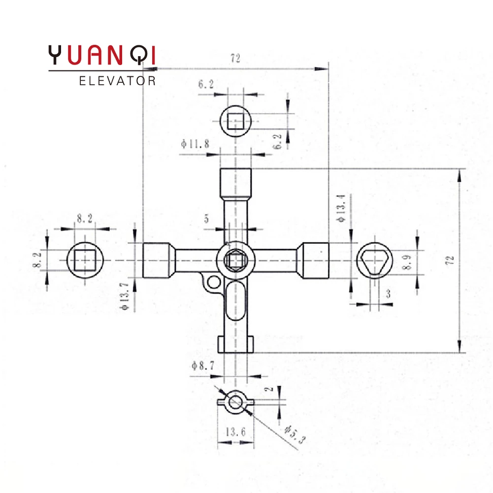 General Elevator Multi-Function Key Four-Corner Triangle Cross Lift Spare Parts Elevator Door Key
