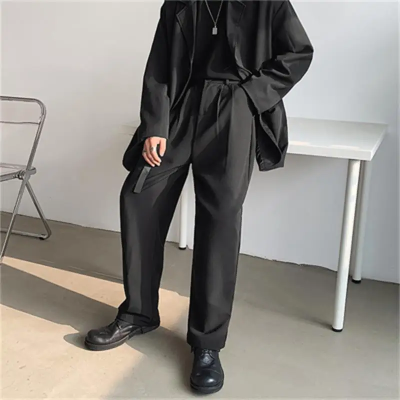 

Men's Suits Straight Pants Spring And Autumn New Personality Belt Decoration Dark Korean Casual Loose Large Pants