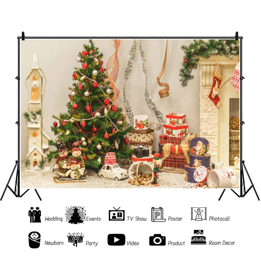 Laeacco Warm คริสต์มาสภาพพื้นหลังคริสต์มาสของขวัญต้นไม้เด็กวันเกิด Portrait ถ่ายภาพฉากหลังสำหรับ Photo Studio