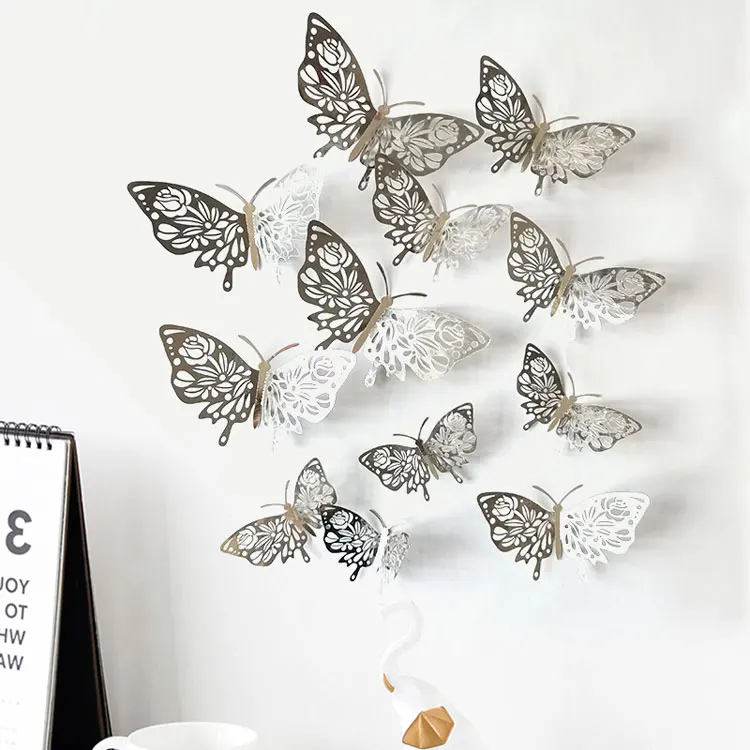 Neue Stil 12 Teile/satz 3D Hohl Schmetterling Wand Aufkleber Für Wohnkultur Schmetterlinge Wohnzimmer Dekoration Für Party Hochzeit Aufkleber – Detail 9