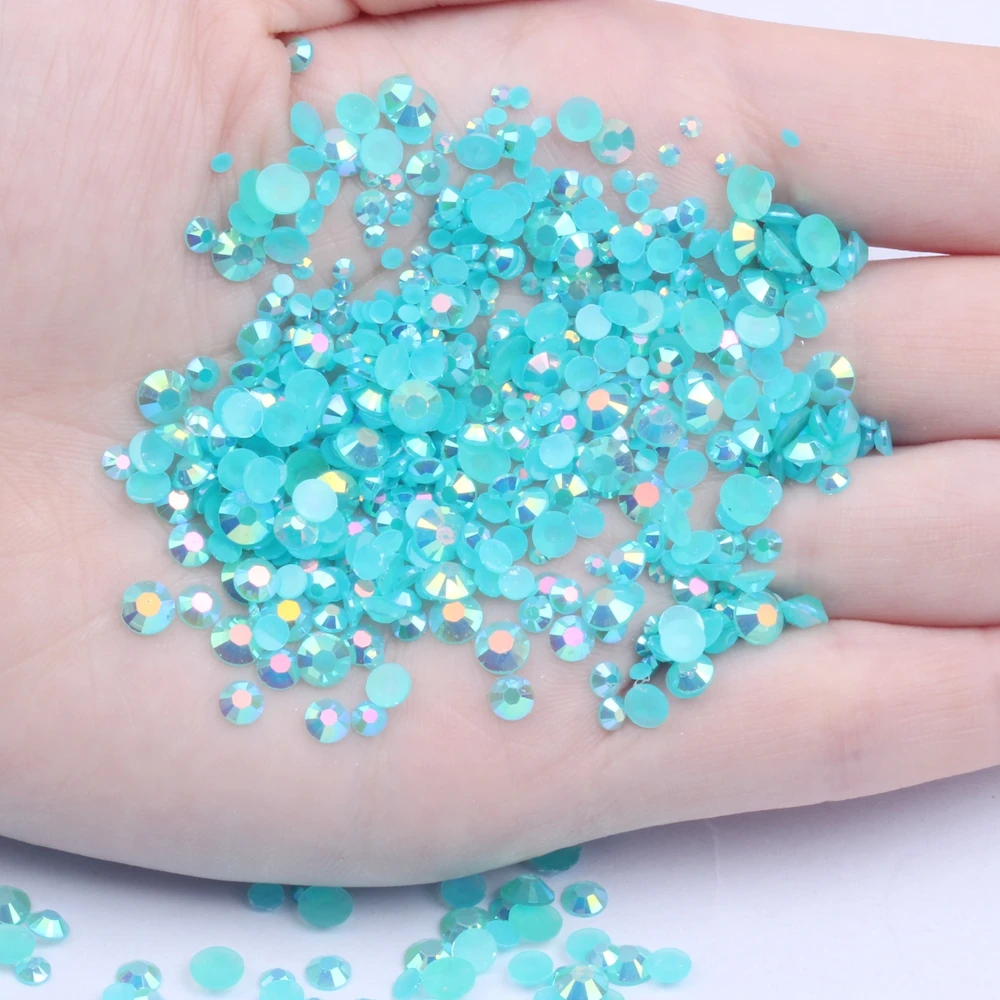 Resin Rhinestones Aquamarine AB  2mm-6mm Non Hotfix Imitation Beads For 3D Nails Art Phone Stick Drill Use Glue DIY Supplies