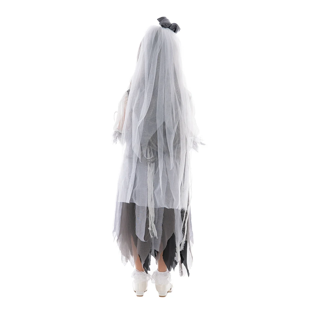 Eraspooky Gothic Girls Ghost Bride Dress Cosplay Halloween Costume For Girl Scary Demon Day of the Dead Festival Fancy Dress