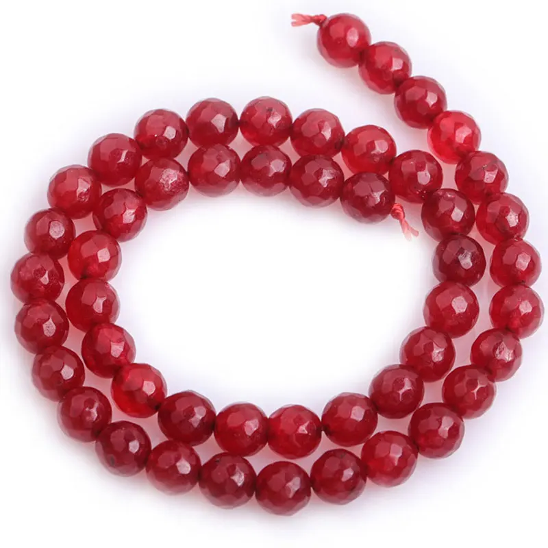 Red Jades Faceted Round Loose Spacer Accessorries Beads For Jewelry Making Strand 15 inch DIY Fashion Jewelry Bracelet For Women